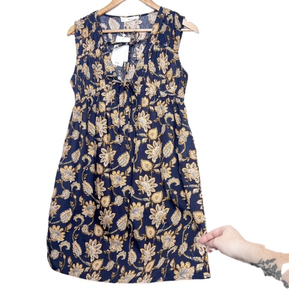 New with Tag MNG Mango Womens Navy Floral Orange Tie Front Sleeveless Mini Dress - Picture 2 of 16